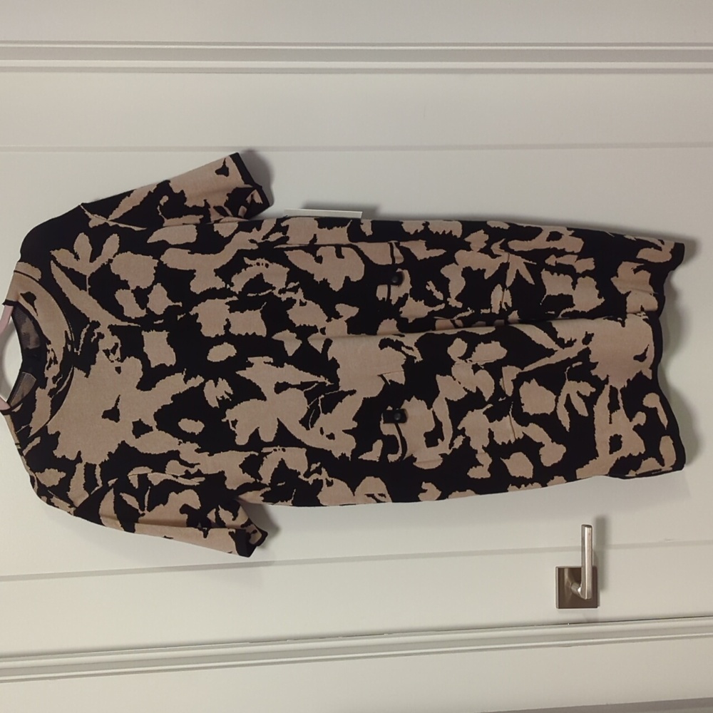 NWT Calvin Klein XL short sleeve tan & black knit dress WITH pockets!
